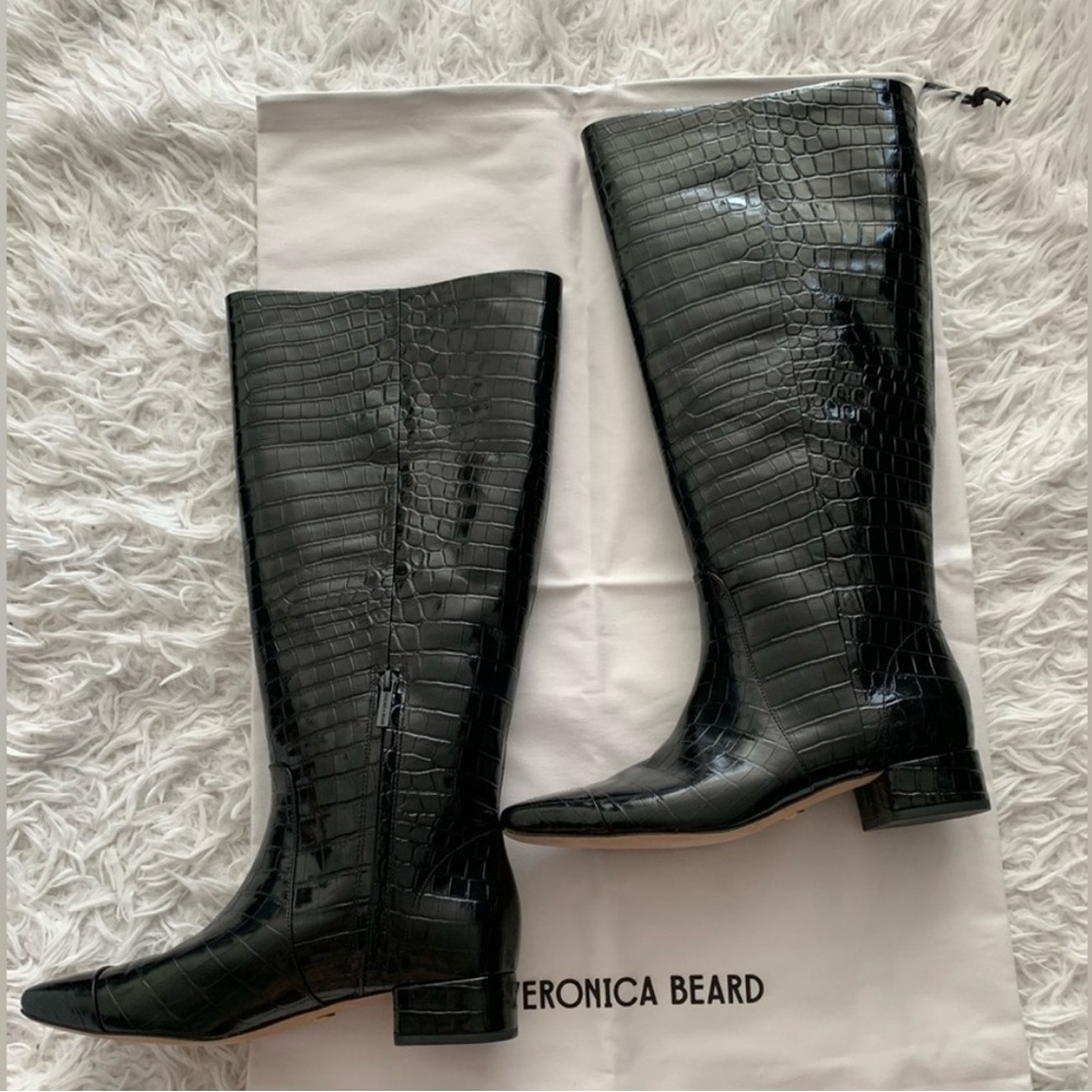 Veronica Beard Cecile Croc-Embossed Tall Boot | Wide-Calf black NWT - Picture 7 of 11